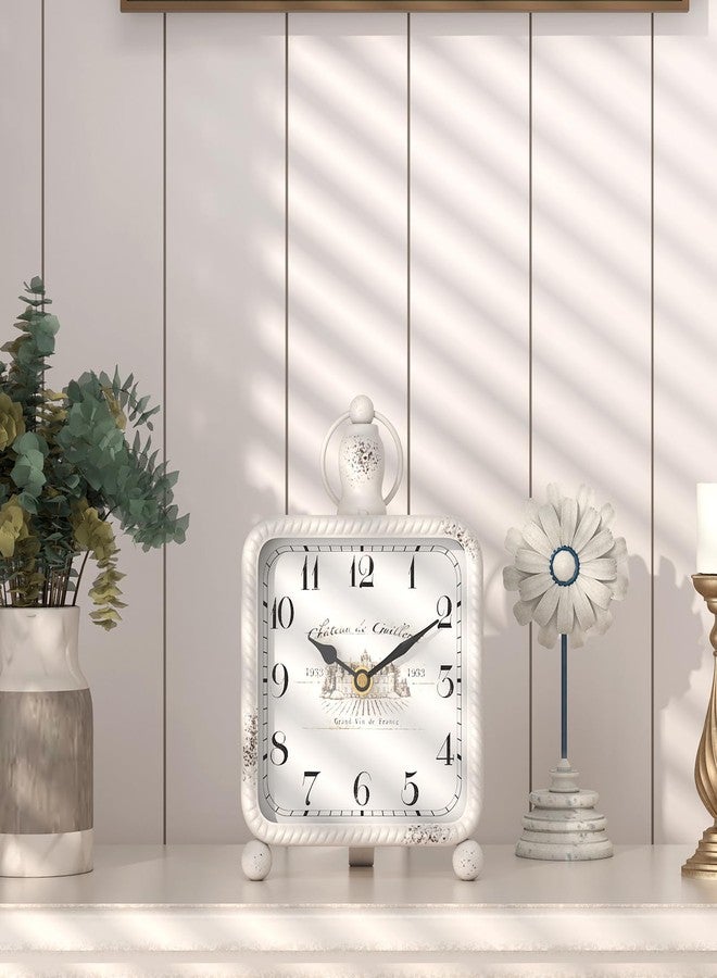 ChimeTide Vintage White Table Clock on Stand, Desk and Shelf Decor Clock, French Rustic Style Mantel Clocks for Farmhouse, Living Room, Bedroom, Bedside, Gift (8.5" H x 5.5" W) - Image 5
